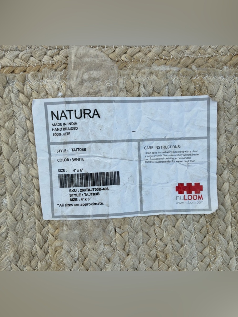 Earthy NuLOOM NATURA 4X6 Hand-Braided 100% Jute Area Rug in White Made in India - Picture 10 of 11